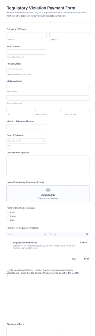 Regulatory Violation Payment Form Template