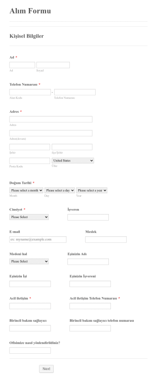 Rehabilitasyon Merkezi Kabul Form Template