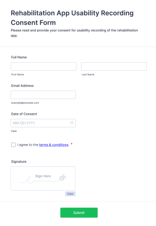 Rehabilitation App Usability Recording Consent Form Template
