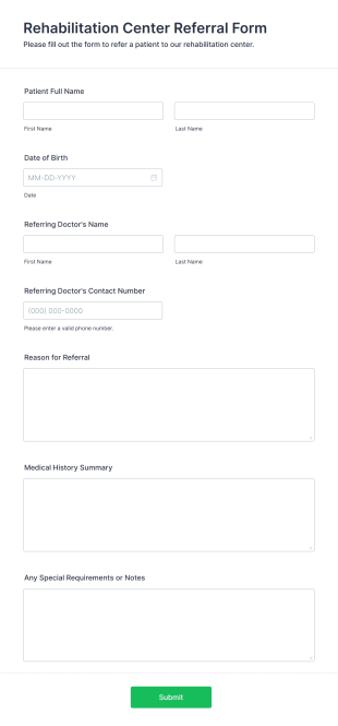 Rehabilitation Center Referral Form Form Template