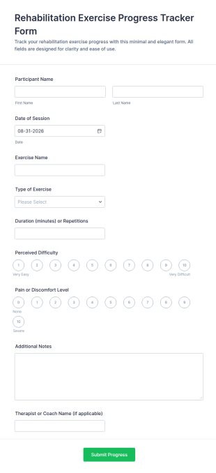 Rehabilitation Exercise Progress Tracker Form Template