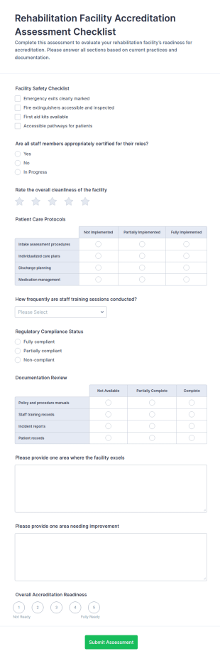 Rehabilitation Facility Accreditation Assessment Checklist Form Template