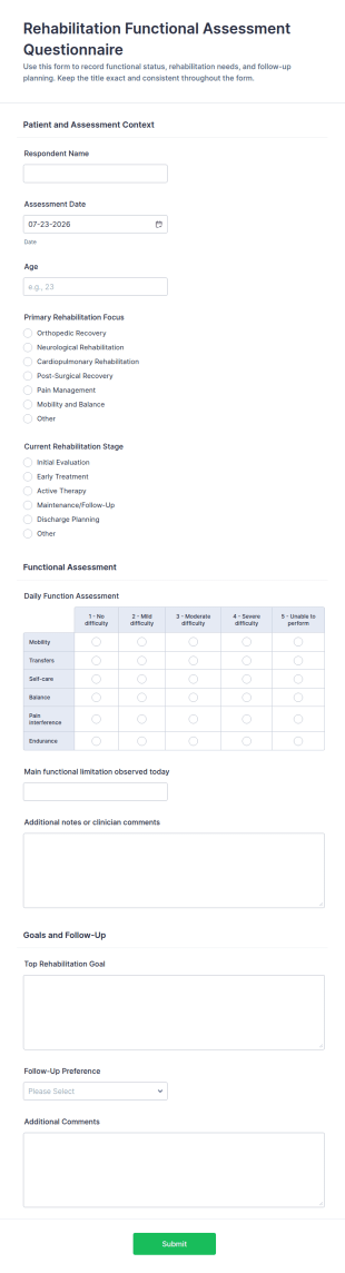 Rehabilitation Functional Assessment Form Template
