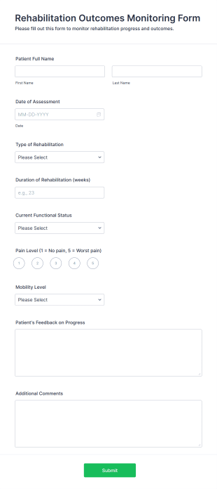 Rehabilitation Outcomes Monitoring Form Template
