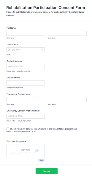 Rehabilitation Participation Consent Form Form Template