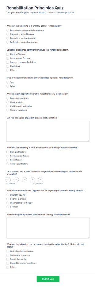 Rehabilitation Principles Quiz Form Template