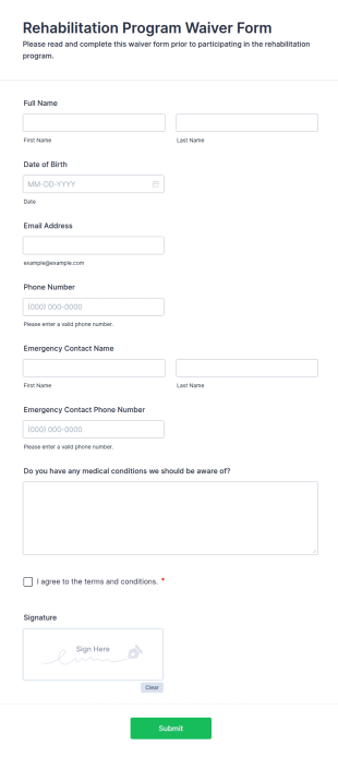 Rehabilitation Program Waiver Form Template