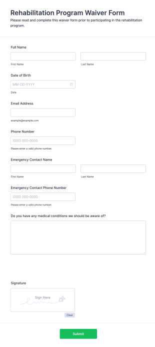 Rehabilitation Program Waiver Form Template