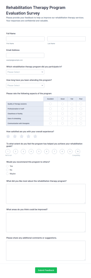Rehabilitation Therapy Program Evaluation Survey Form Template