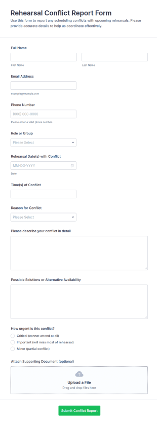 Rehearsal Conflict Report Form Template