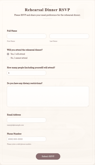 Rehearsal Dinner RSVP Form Template