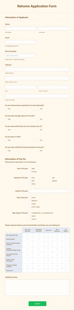 Rehome Application Form Template