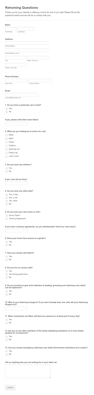 Rehoming Form Template