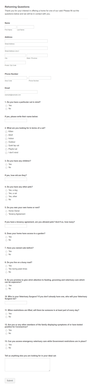 Rehoming Form Template