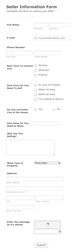 Seller Information Form Template