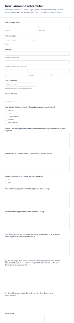 Reiki Anamneseformular
