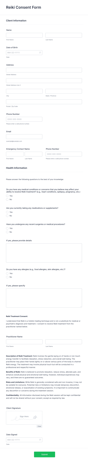 Reiki Consent Form Template