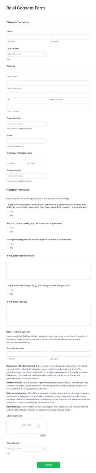 Reiki Consent Form Template