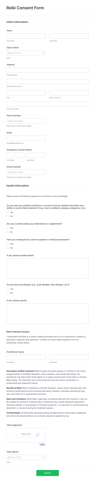 Reiki Consent Form Template