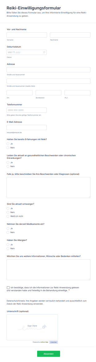 Reiki Einwilligungsformular