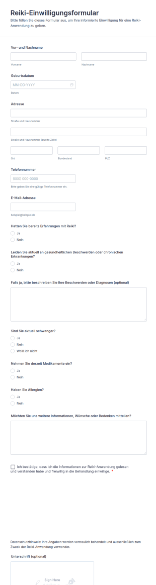 Reiki Einwilligungsformular