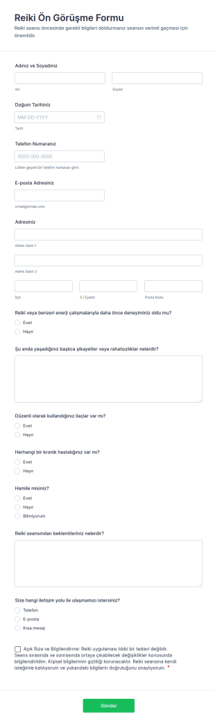 Reiki Ön Görüşme Form Şablonu
