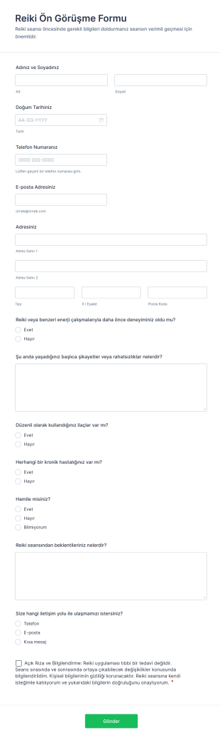Reiki Ön Görüşme Form Template