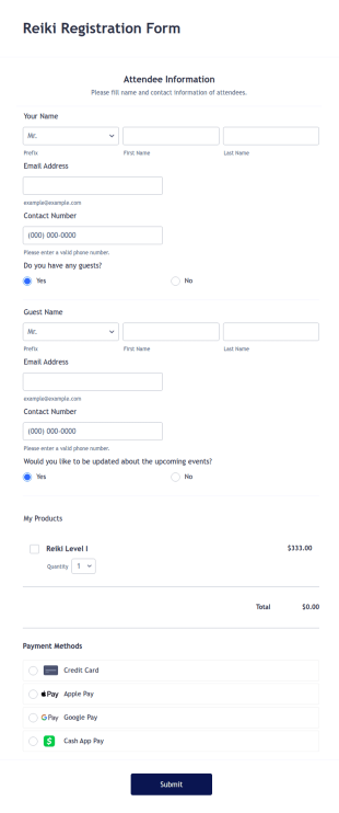 Reiki Registration Form Template