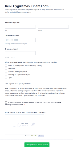 Reiki Uygulaması Onam Form Template