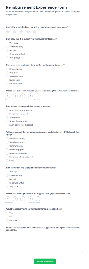 Reimbursement Experience Survey Form Template