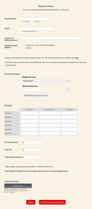 Church Expense Reimbursement Form Template