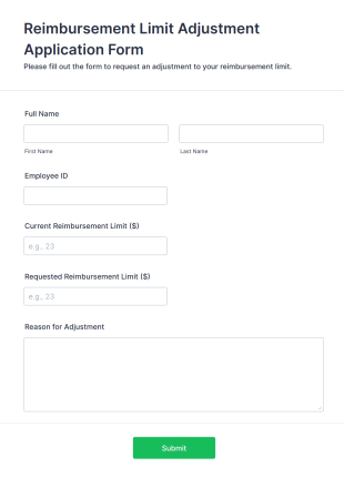 Reimbursement Limit Adjustment Application Form Template