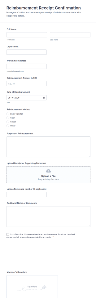 Reimbursement Receipt Confirmation Form Template
