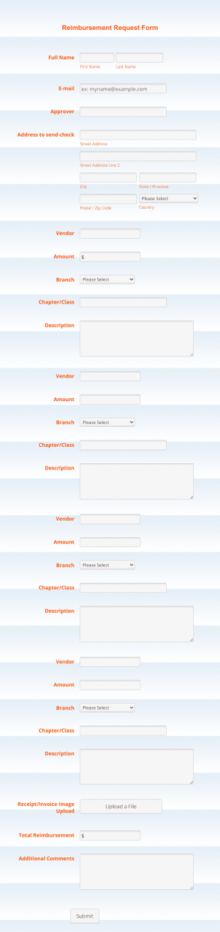 Reimbursement Request Form Template