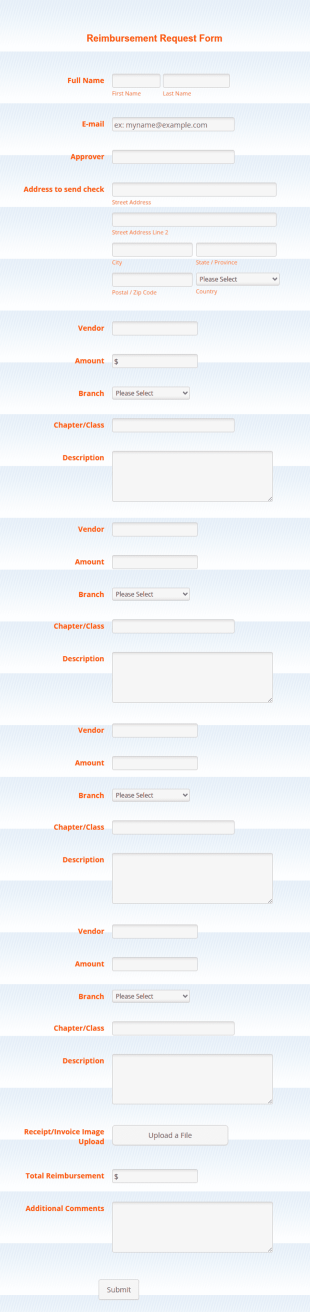 Reimbursement Request Form Template