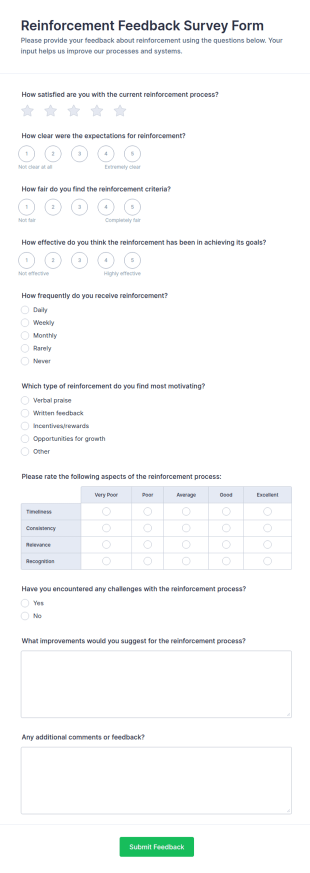 Reinforcement Feedback Survey Form Template