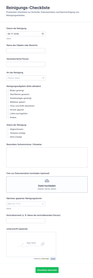 Reinigungs Checkliste Formular