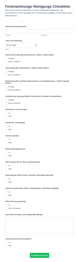 Reinigungs Checkliste Für Ferienunterkünfte