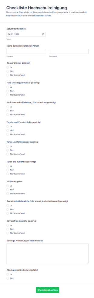 Reinigungs Checkliste Für Schulen Formular