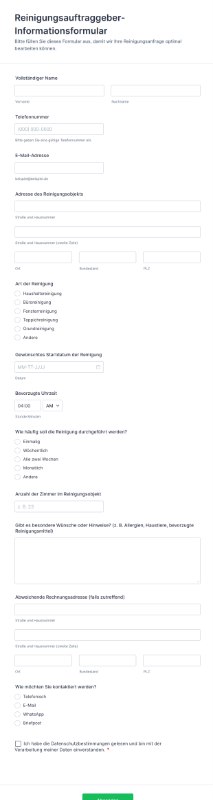 Reinigungsauftraggeber Informationsformular