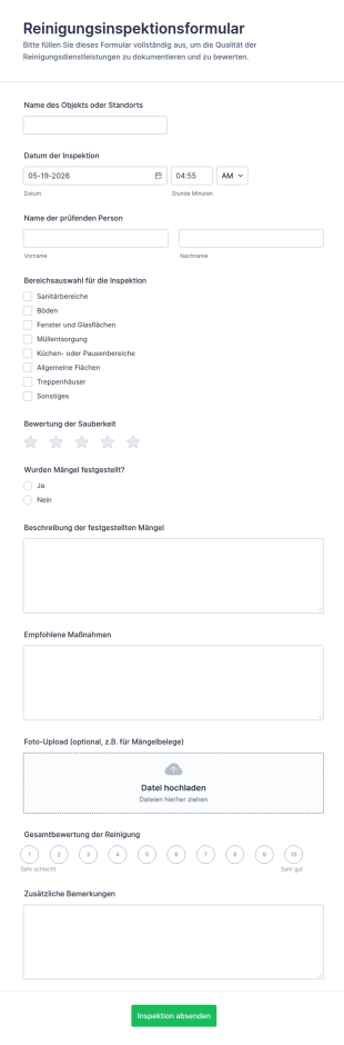 Reinigungsinspektionsformular