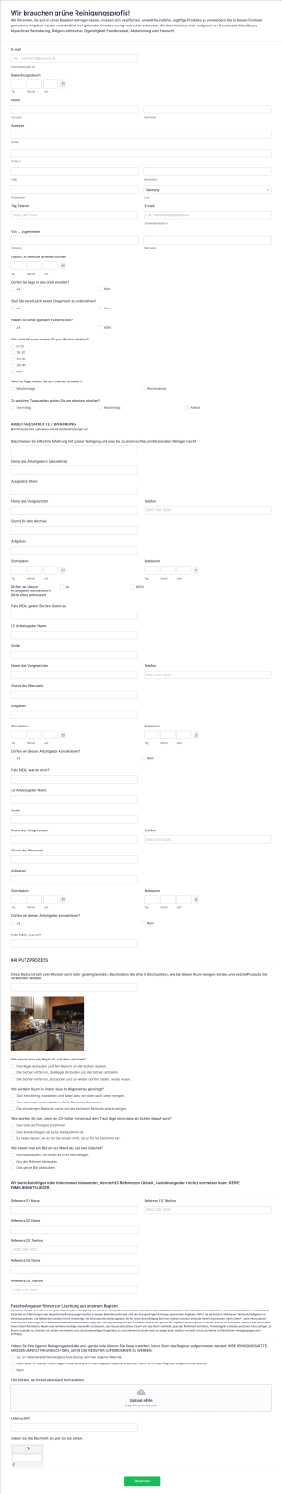 Reinigungsjob Bewerbung Form Template