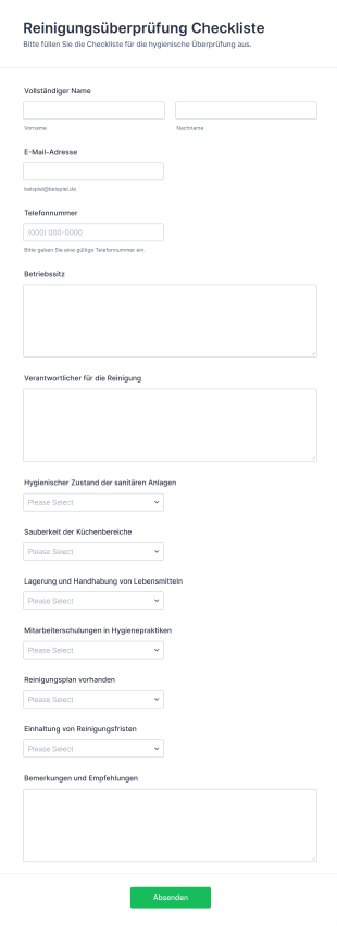Reinigungsüberprüfung Checkliste