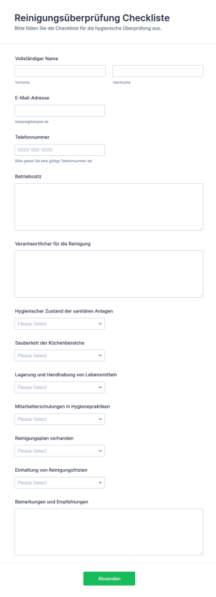 Reinigungsüberprüfung Checkliste