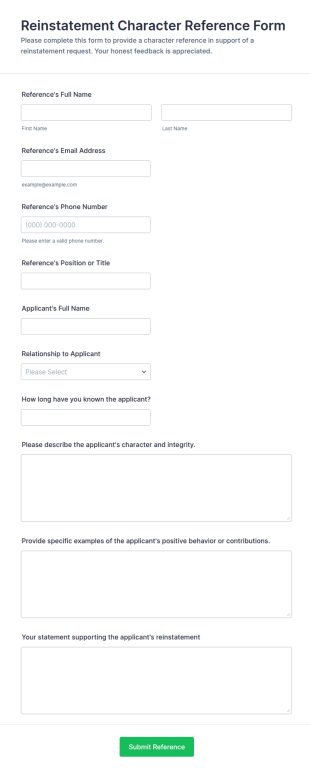 Reinstatement Character Reference Form Template