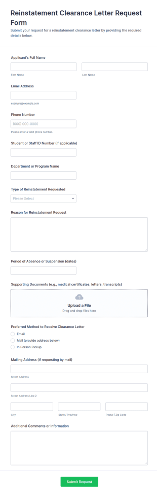 Reinstatement Clearance Letter Request Form Template