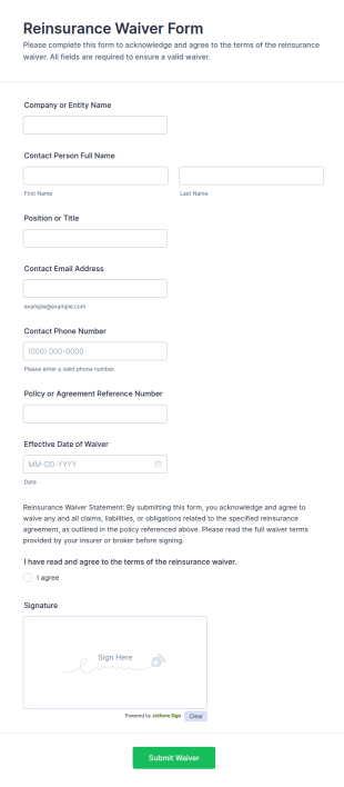 Reinsurance Waiver Form Template