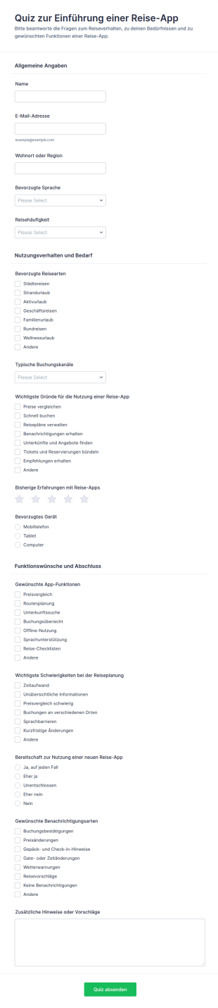Reise App Start Quiz