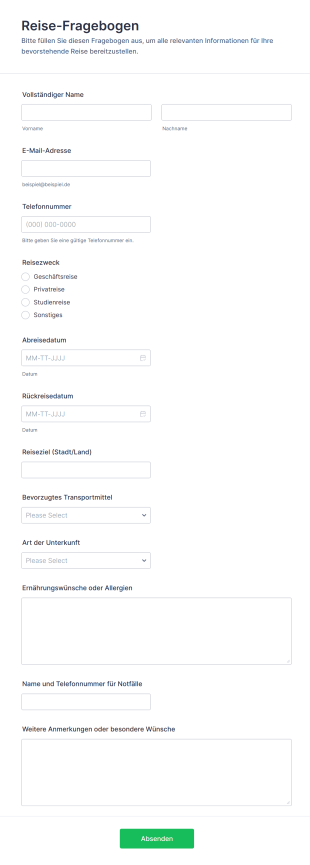 Reise Fragebogen