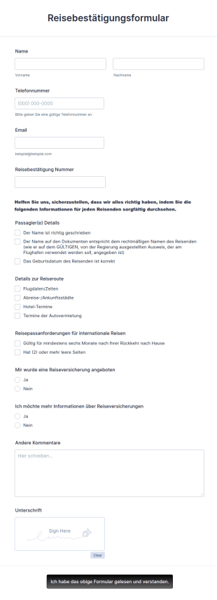 Reisebestätigungsformular